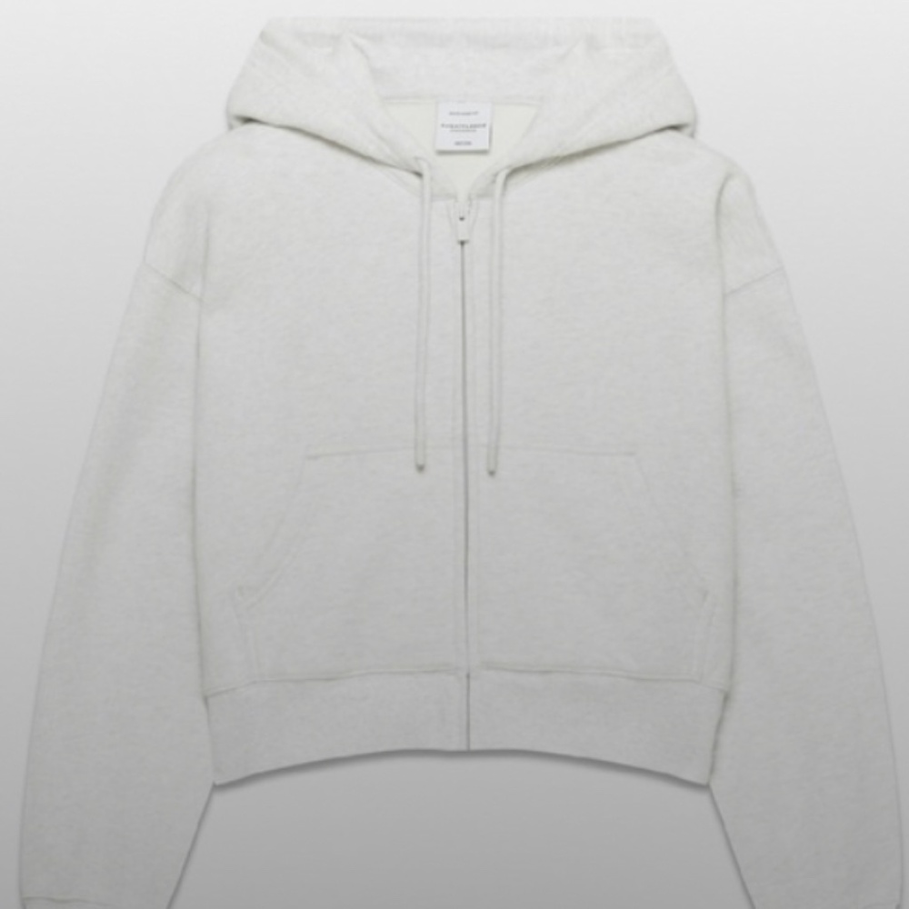 Aritzia TNA cozy sweat fleece boxy zip hoodie Heather cloud white size L